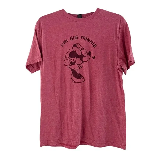 Gildan Women's M Medium I'm His Minnie Mouse‎ Graphic T-Shirt Rose Short Sleeve - Picture 2 of 13